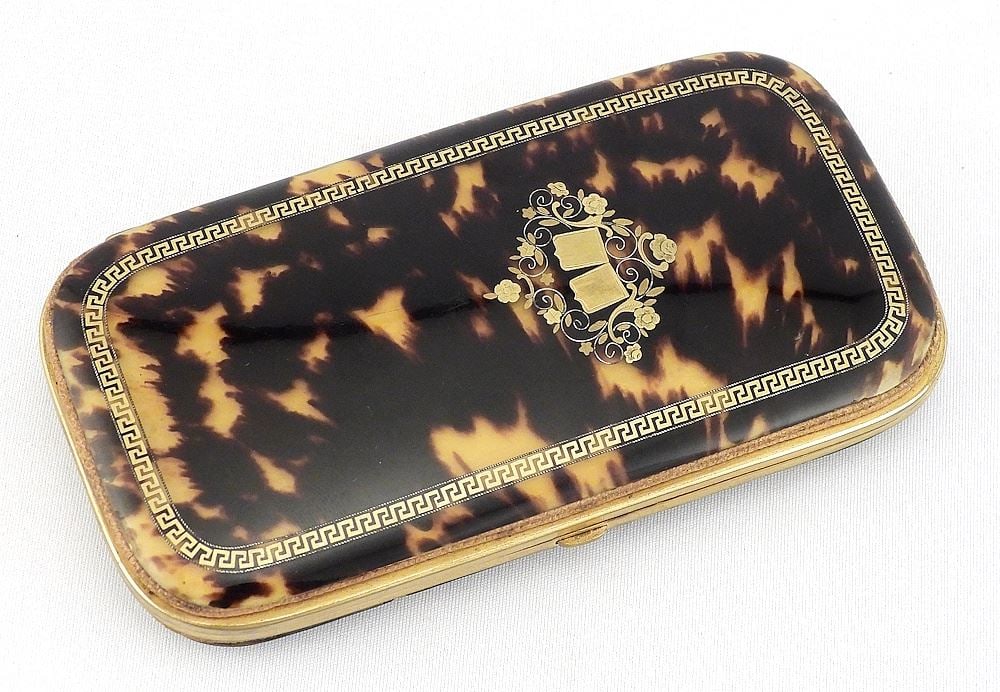 Late 19th C. Faux Tortoiseshell & Brass Cigar/Cheroot Case, 5 1/2"L. (1 of 5)