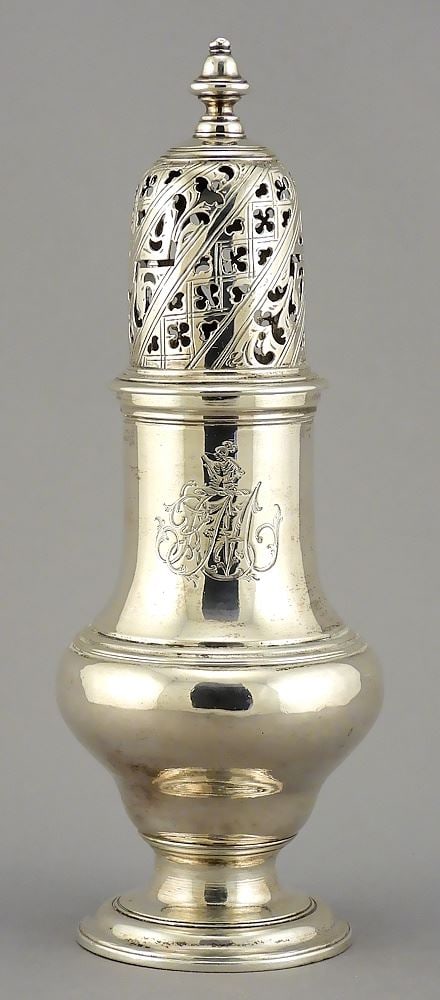 George II Silver Sugar Caster: Samuel Wood/London/1759, 7 1/4"h, 265g. (1 of 7)