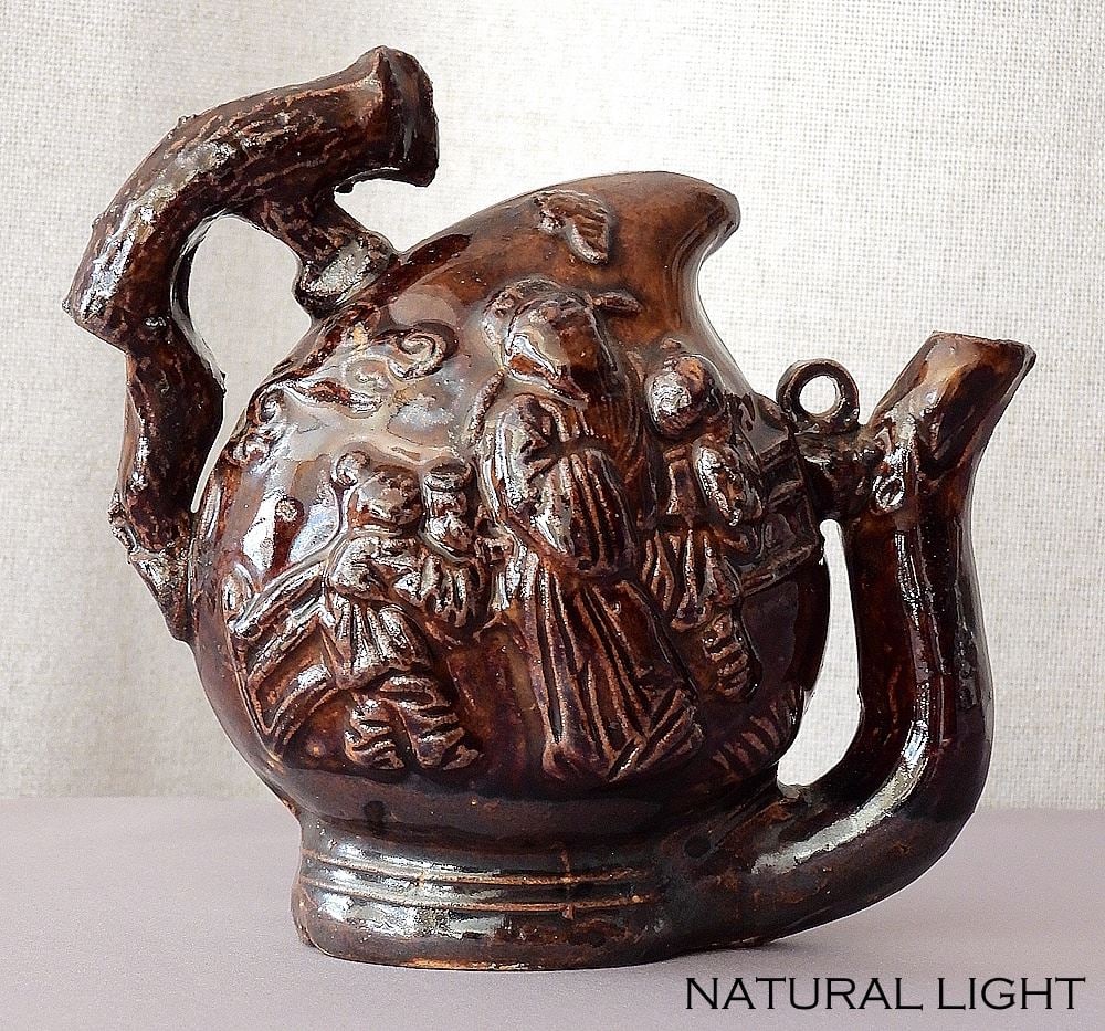 Chinese Stoneware Peach Shaped Inverse Wine Pot, 5 1/2"h, 4.87g. (1 of 7)