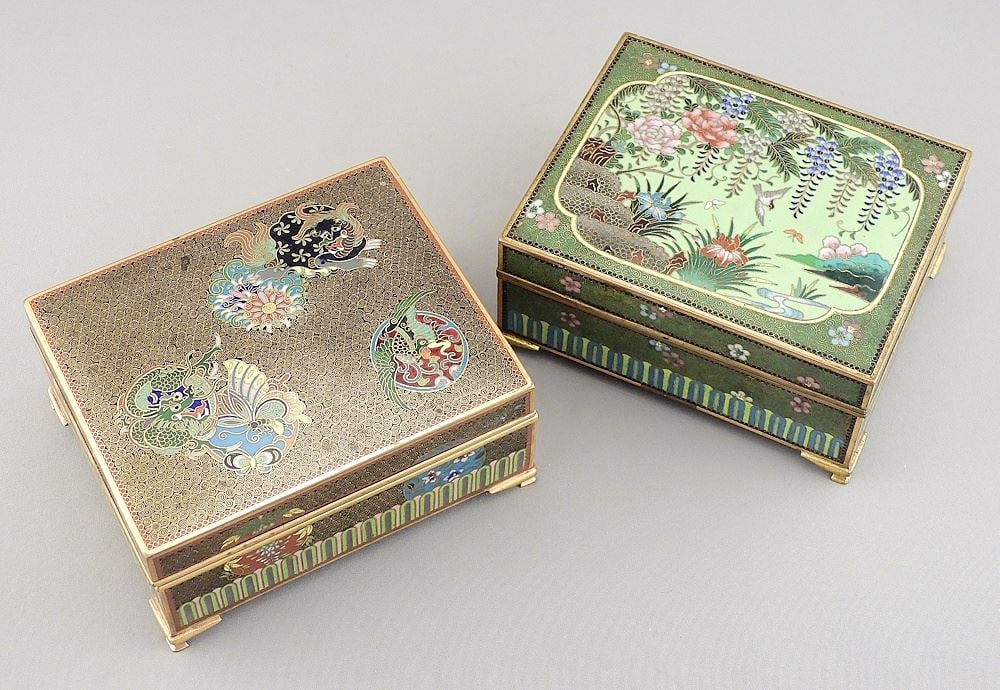 Pair of Japanese Cloisonne Boxes, Each 2 1/8 x 4 7/8 x 4". (1 of 6)
