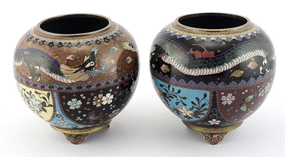 Pair of Japanese Cloisonne Globular Vases, 3 3/4"h. (1 of 5)