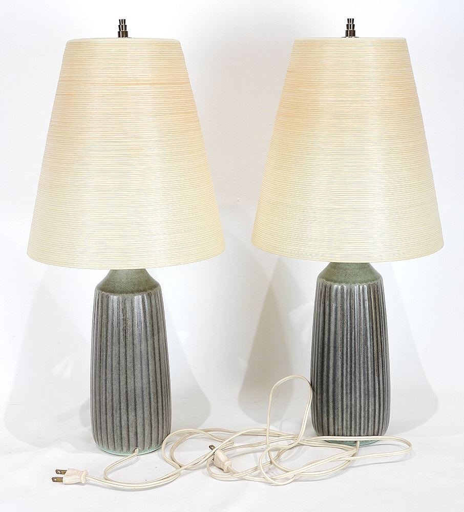 Pair of Lotte Bostlund Ceramic Table Lamps with Original Shades. (1 of 4)