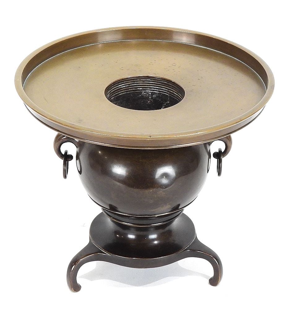 Japanese Meiji Bronze Ikebana Vase signed Yoshihisa, 2 Sections, 10 3/8 x 11 3/4" Diameter. (1 of 5)