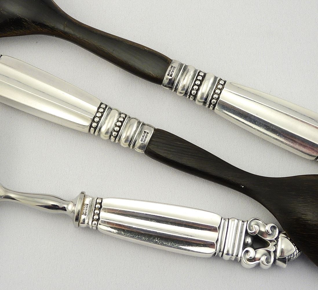 Set of Georg Jensen Denmark "Acorn" Sterling Silver Flatware, Solid Appr 2559g. Loaded 2565g. - 10