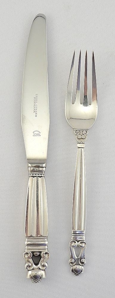 Set of Georg Jensen Denmark "Acorn" Sterling Silver Flatware, Solid Appr 2559g. Loaded 2565g. - 3