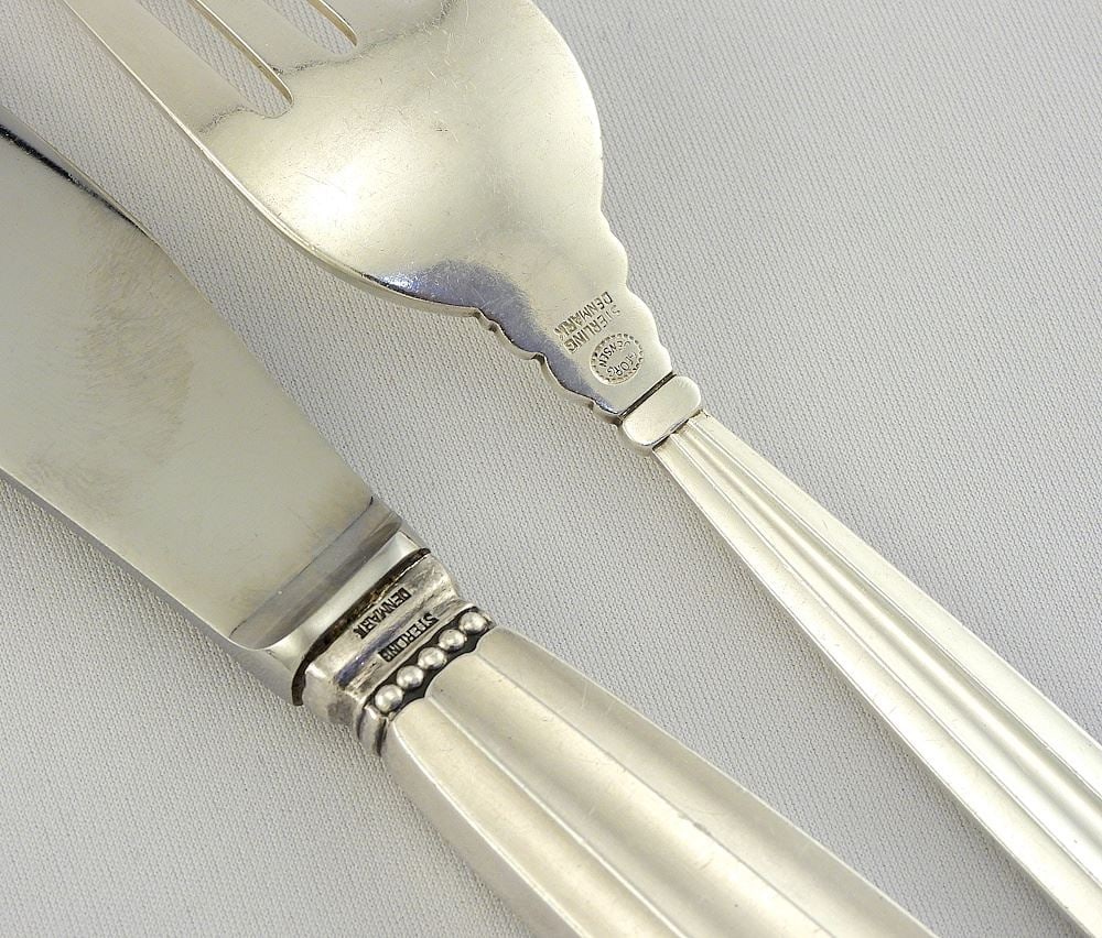 Set of Georg Jensen Denmark "Acorn" Sterling Silver Flatware, Solid Appr 2559g. Loaded 2565g. - 4