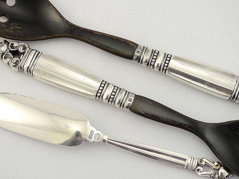 Set of Georg Jensen Denmark "Acorn" Sterling Silver Flatware, Solid Appr 2559g. Loaded 2565g. - 9