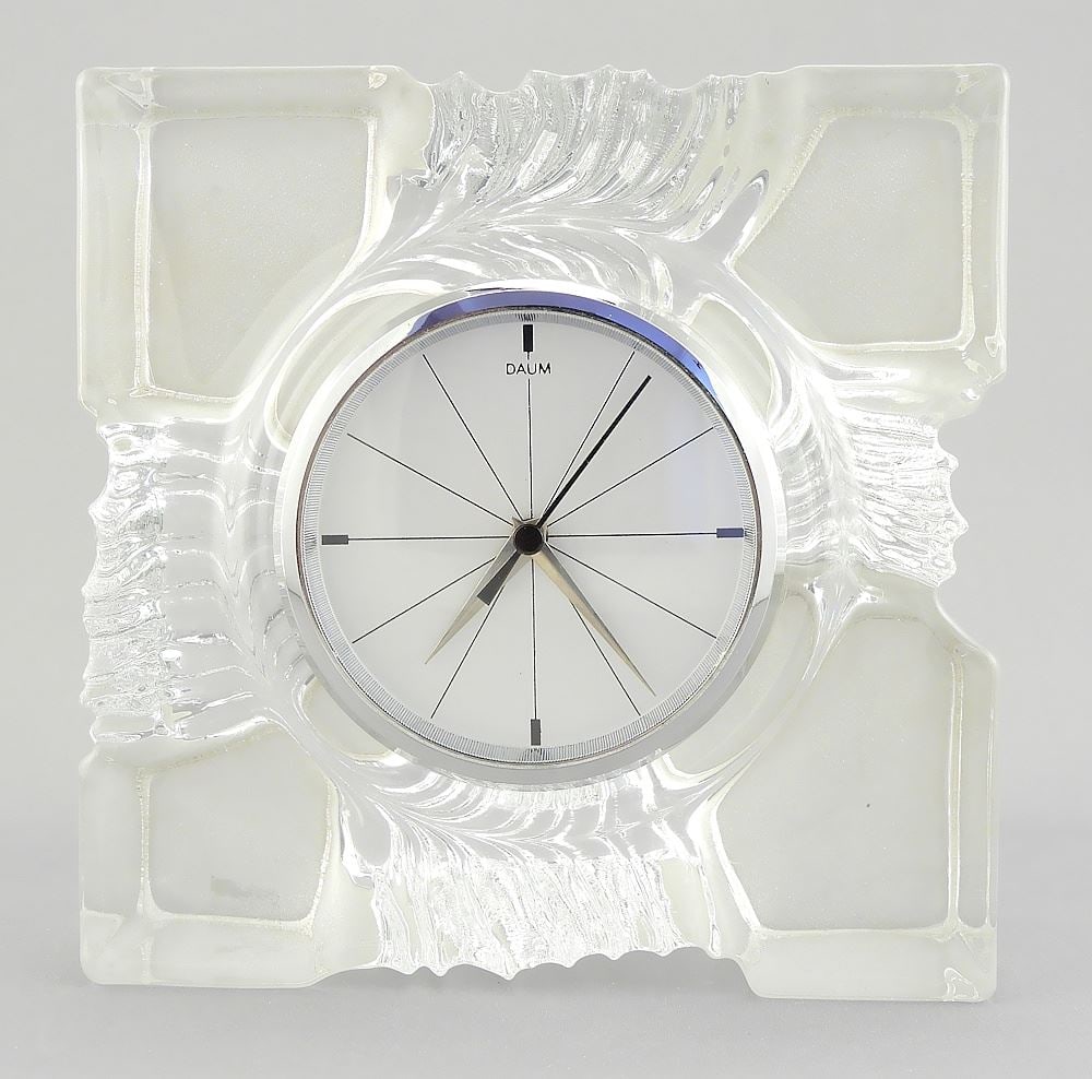 Daum France Crystal Table Clock (5 7/8 x 5 7/8 x 2") with Original Box. (1 of 6)