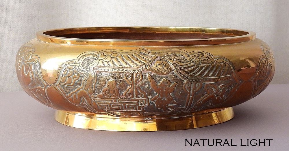 Chinese Xuande Style Brass Censer, 3 x 9 3/8" Diameter, 2480g. (1 of 7)