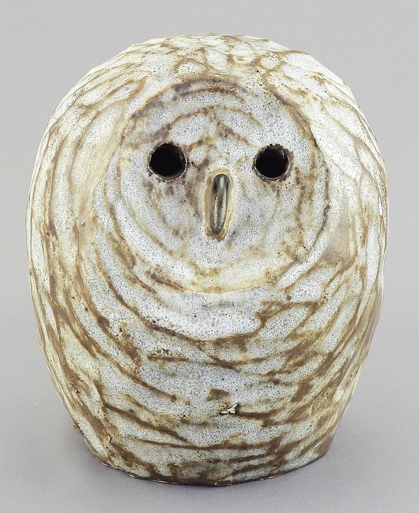 Stoneware Owl Monogrammed TK (Thomas Kakinuma), 5 1/8"h.: Stoneware Owl Monogrammed TK (Thomas Kakinuma), 5 1/8"h.