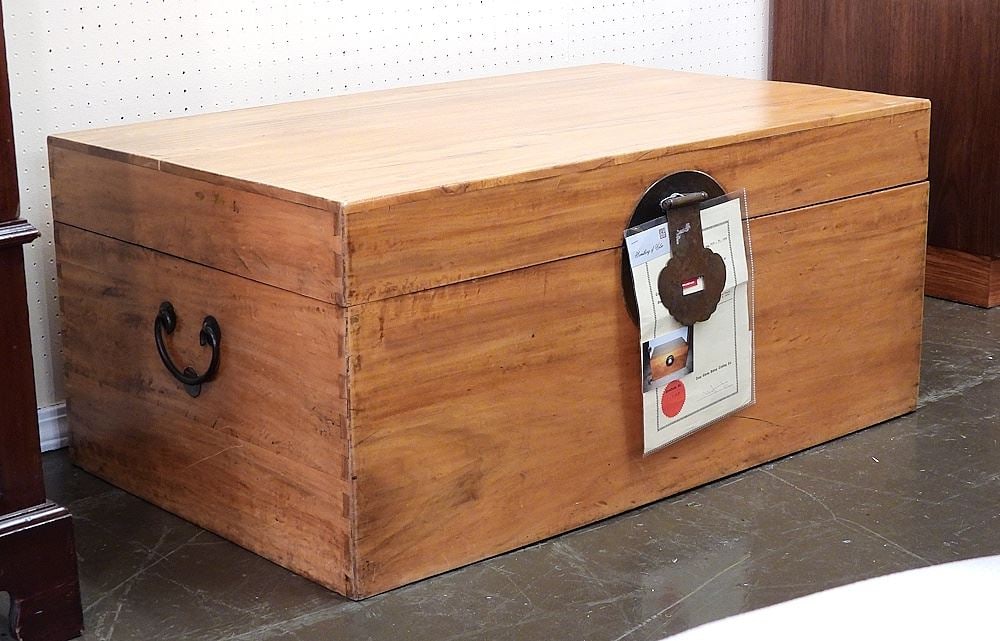 Qing Camphor Wood Chest C.1870 w/ Receipt & COA, 17 1/2 x 39 1/2 x 24 1/2". (1 of 7)