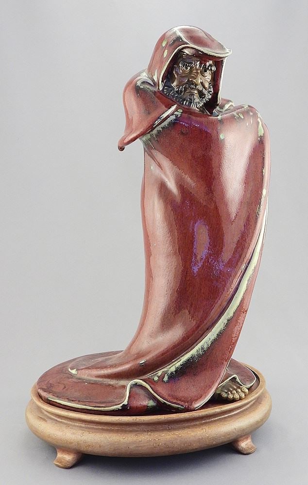 Shiwan Ware Figure of Bodhidharma (14 3/8"h) with Stand. (1 of 6)