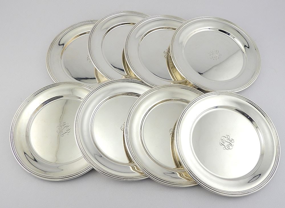 Eight S. Jacobs & Company Sterling Silver (marked) Dishes, 6 1/8" Diameter, 666g. (1 of 4)