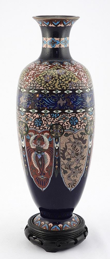 Japanese Meiji Cloisonne Vase, 11 3/4"h with Stand. (1 of 5)