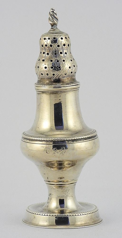 George III Silver Caster: Hester Bateman/London/1780, 5 1/4"h, 1.75g. (1 of 8)