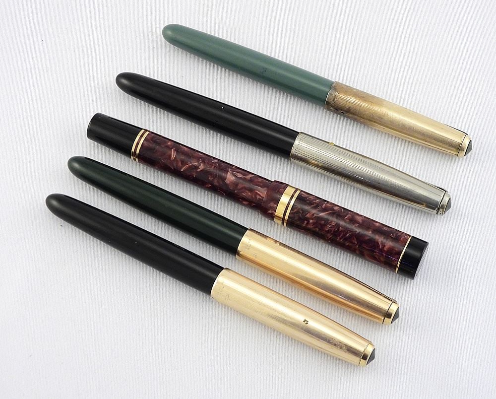 Five Parker Fountain Pens: 4 Parker 51 / 1 Duofold Centennial w/18K Nibs (1 of 3)
