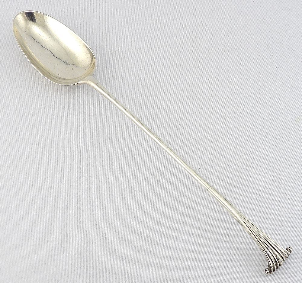 George III Silver Stuffing Spoon: T&W Chawner/London/C.1760/65, 11 3/4 "L, 102g. (1 of 5)