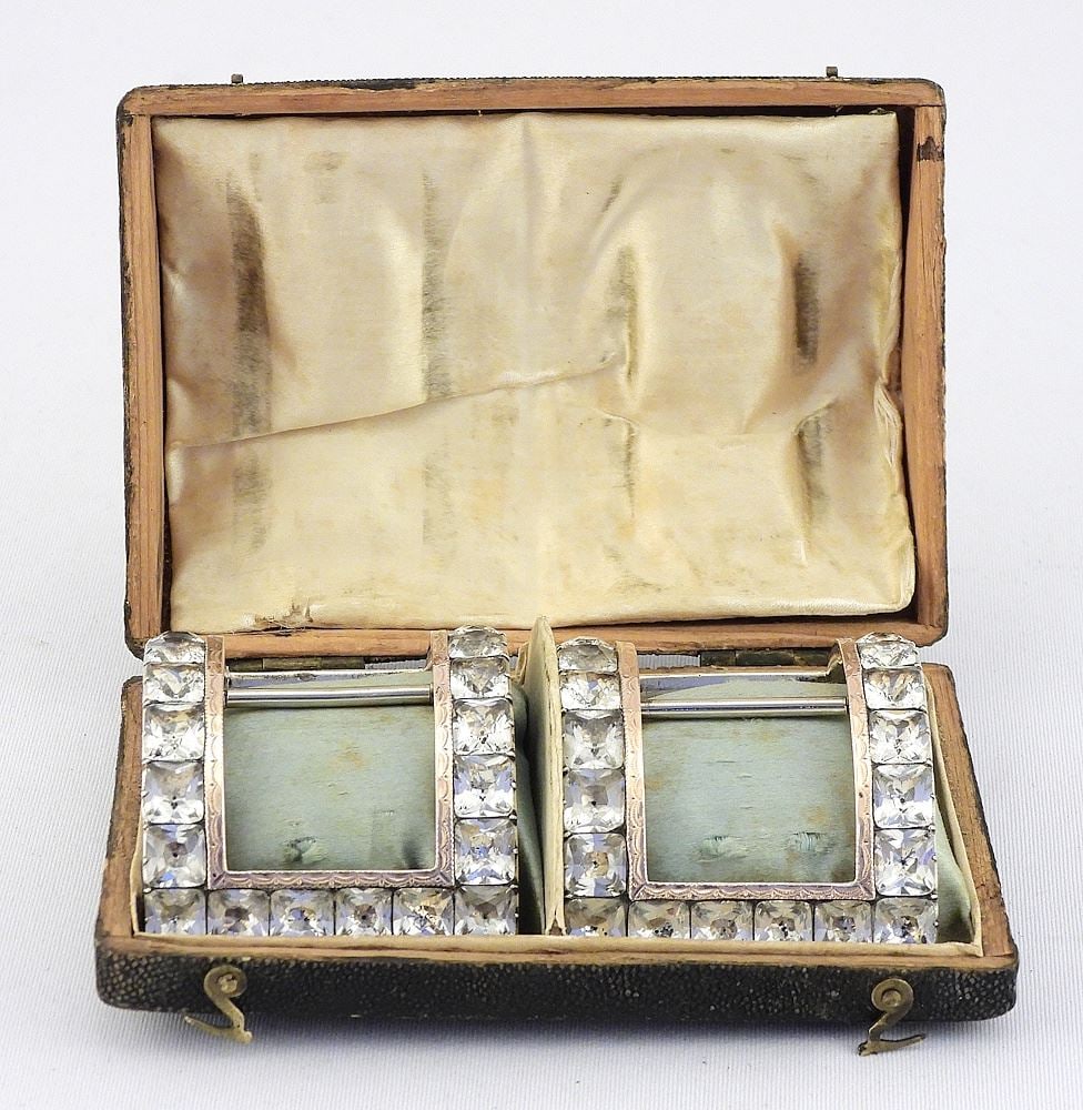 Pair of 18th C. Silver (tested alloy) Paste Shoe Buckles with Case. (1 of 5)
