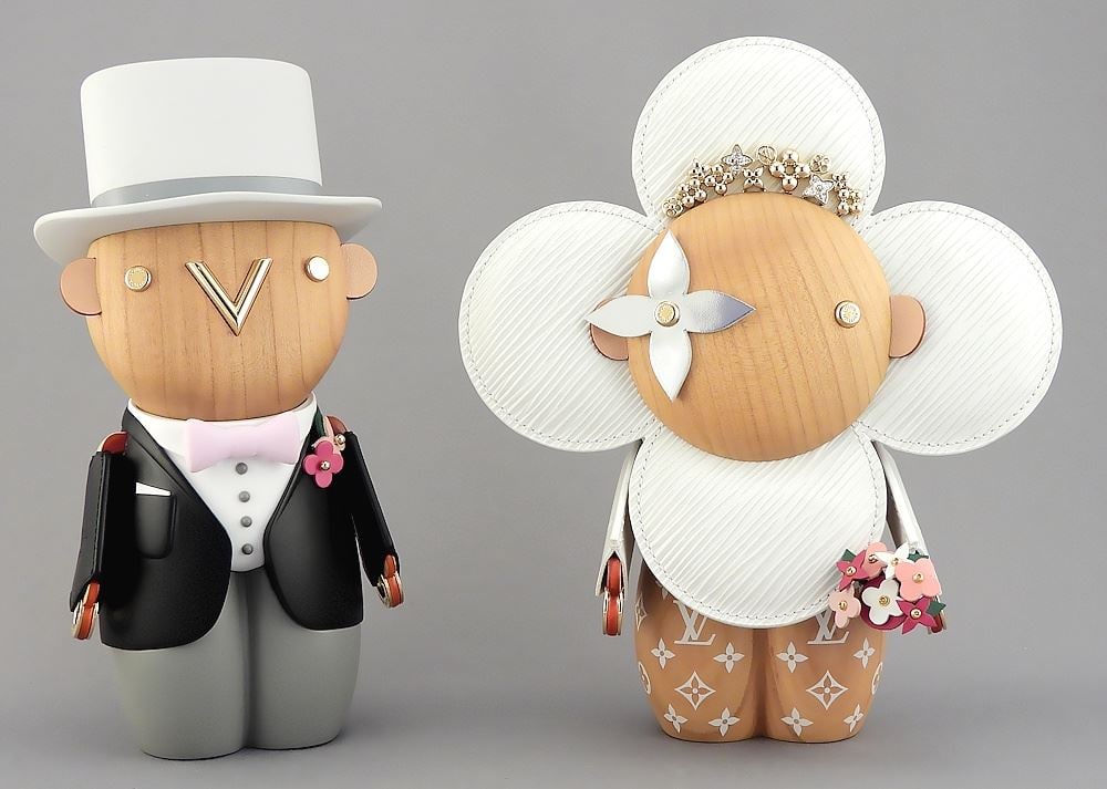 Pair of Louis Vuitton Vivienne (bride) & Gaston (groom) Figures, G10760 & G10761, 7 1/2"h.: Pair of Louis Vuitton Vivienne (bride) & Gaston (groom) Figures, G10760 & G10761, 7 1/2"h.