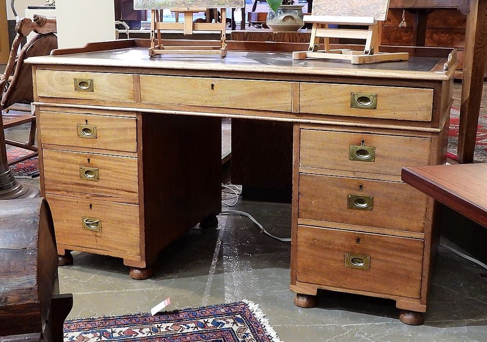 19th C. Mahogany Double Pedestal Desk w/Gallery, 32 x 56 x 28 3/4". (1 of 4)