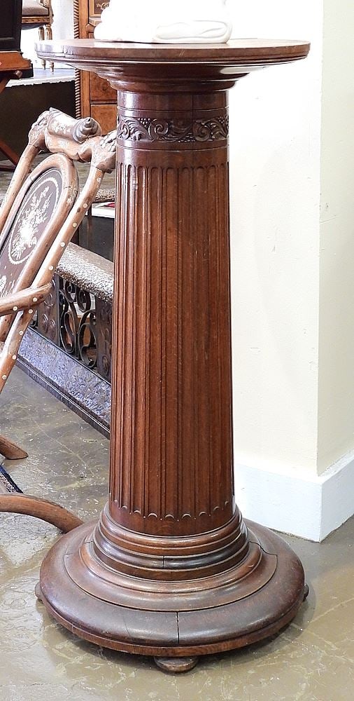 Carved Oak Torchiere C.1900, 42 3/4"h.: Carved Oak Torchiere C.1900, 42 3/4"h.