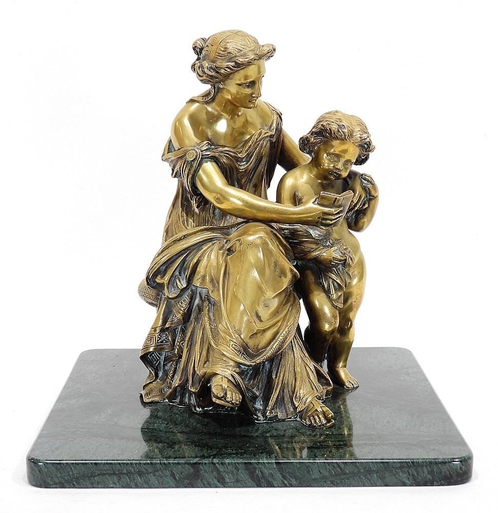 19th C. French Gilt Bronze Figure of Readers (11 x 7 x 8 1/2") On Later Plinth. (1 of 9)