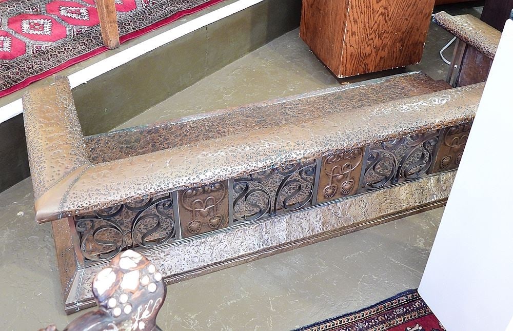Arts & Crafts Copper & Wrought Iron Fire Fender, 73"L. (1 of 5)