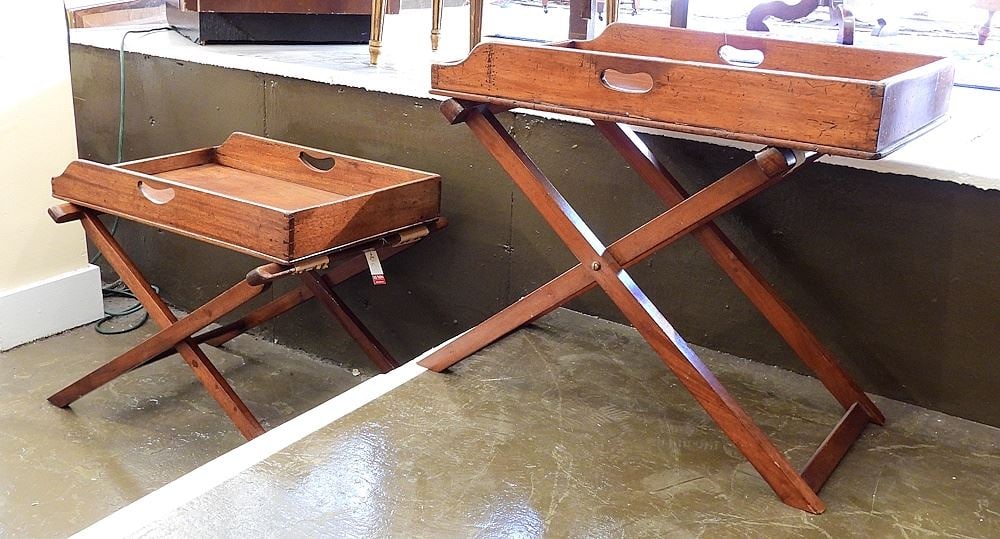 Near Pair of Antique Mahogany Butlers Trays on Stands, 24 x 27 1/2 x 17".: Near Pair of Antique Mahogany Butlers Trays on Stands, 24 x 27 1/2 x 17".