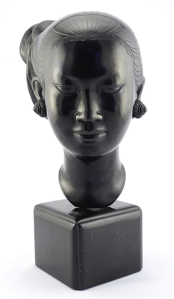Vietnamese Bronze Bust of a Serene Woman signed Nguyen Thanh/Le, 9 3/4" h. On Stand. (1 of 5)