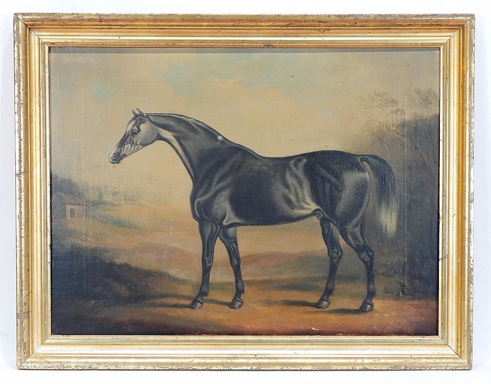 Oil on Re-Lined Canvas signed D. Clowes 1828, 18 x 24" "Horse Portrait".: Oil on Re-Lined Canvas signed D. Clowes 1828, 18 x 24" "Horse Portrait".