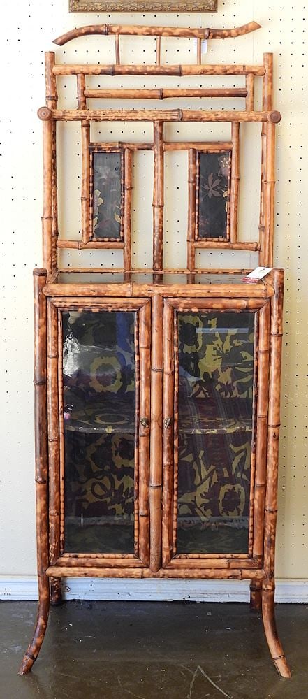 Japanese Lacquer & Fumed Rattan Side Cabinet, 55"h. (1 of 6)