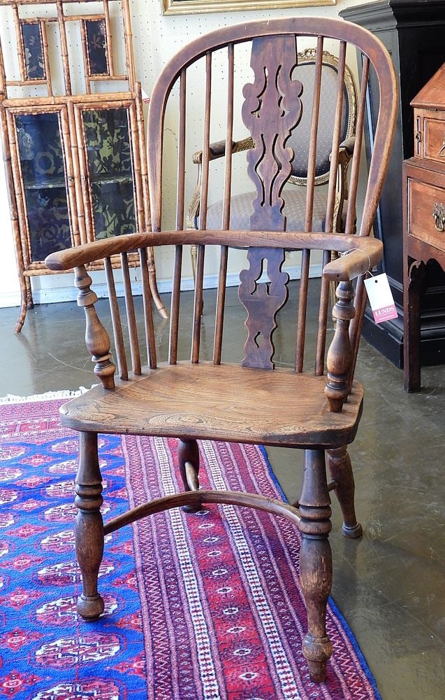 18th C. English Elm Wood Windsor Chair, 38 1/2"h. (1 of 4)