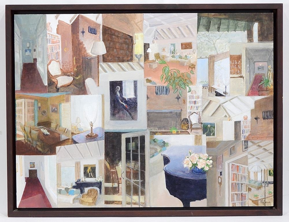 Acrylic on Board signed Myfanwy, 23 x 30", "Living Room Corners" 1998 (1 of 6)