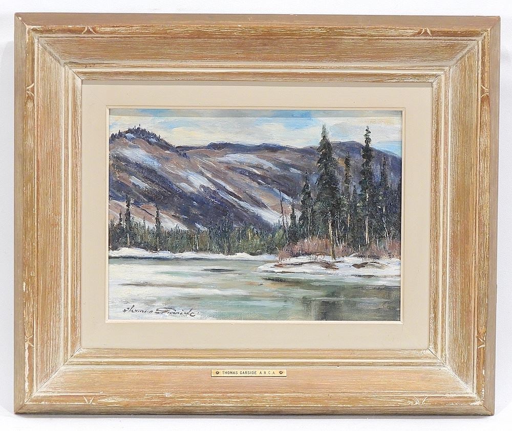 Oil on Canvas signed Thomas Garside, 8 x 11", "River Thawing in Spring". (1 of 4)