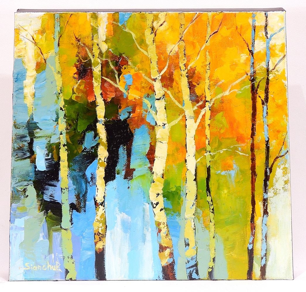 Oil on Canvas signed (Steve) Sianchuk, 12 x 12", "Rainbow Forest" (1 of 4)