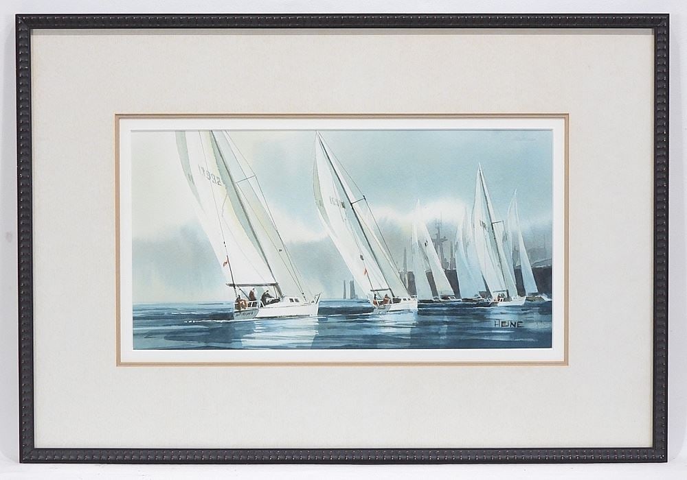Watercolour signed (Harry) Heine, 8 3/4 x 16 5/8", "Finish Line...". (1 of 6)
