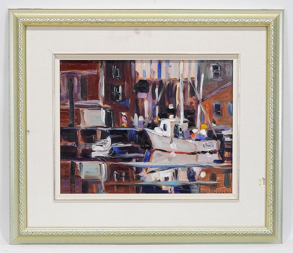 Oil on Canvas signed (Brian) Simons, 11 x 14", "Afternoon Moorage" 1999. (1 of 5)