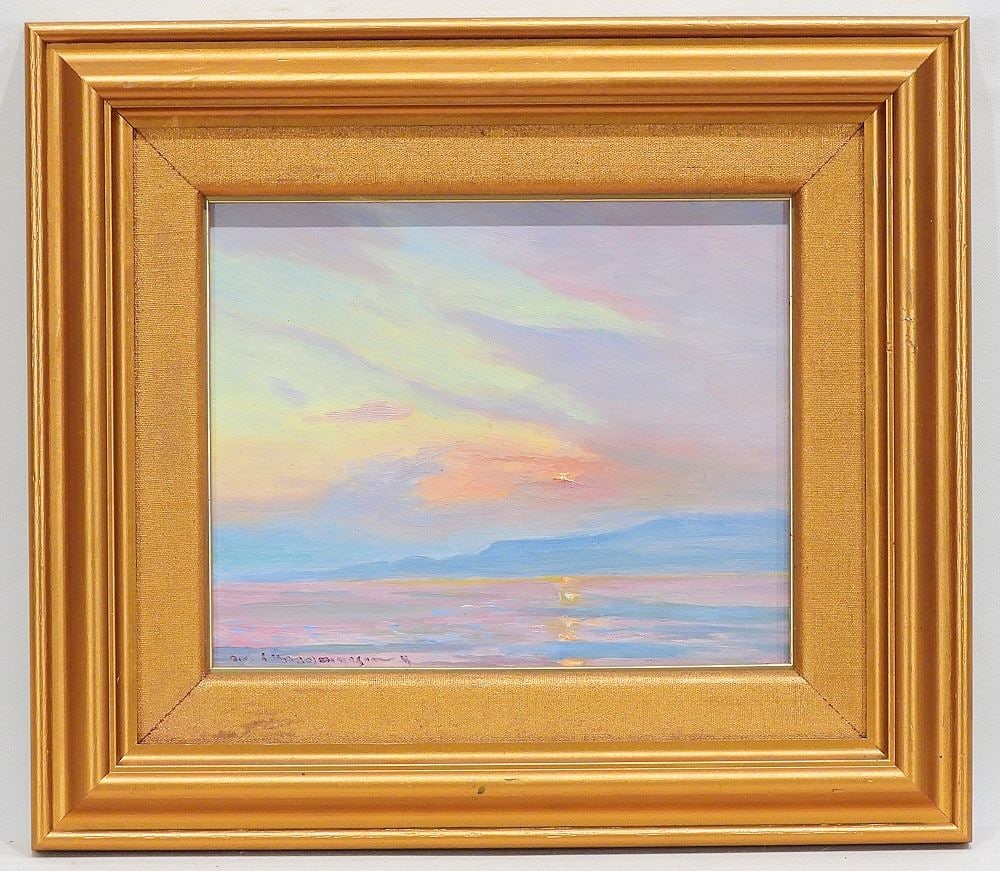 Oil on Masonite signed O.N. (Orestes Nicholas) de Grandmaison, 8 1/2 x 10 1/2", "Sunset Vista". (1 of 4)