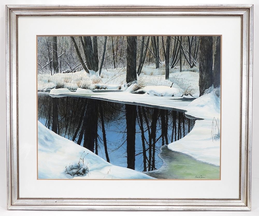 Watercolour & Gouache signed David , 21 1/2 x 27 1/2", "Snowy Creek". (1 of 4)