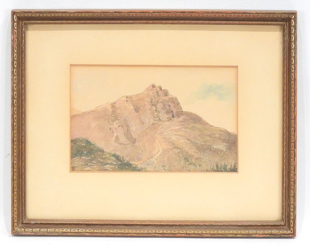 Watercolour Mono. JCP (possibly Josephine Crease Pemberton), 3 1/2 x 5 1/2", "Cascade Mountain, (1 of 4)