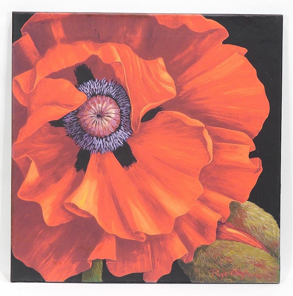 Oil on Canvas signed Page Ough, 17 5/8 x 17 5/8", "Poppy Study". (1 of 4)