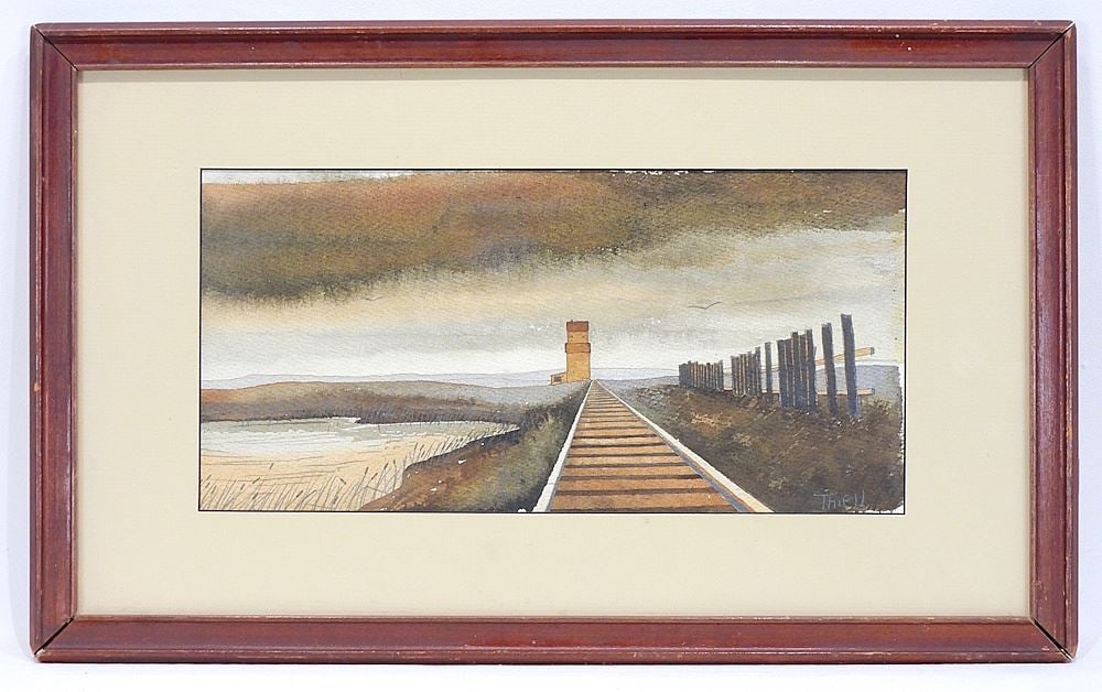 Watercolour signed (Douglas Harvey) Thiell, 6 5/8 x 13 1/2" "Grain Elevator". (1 of 5)