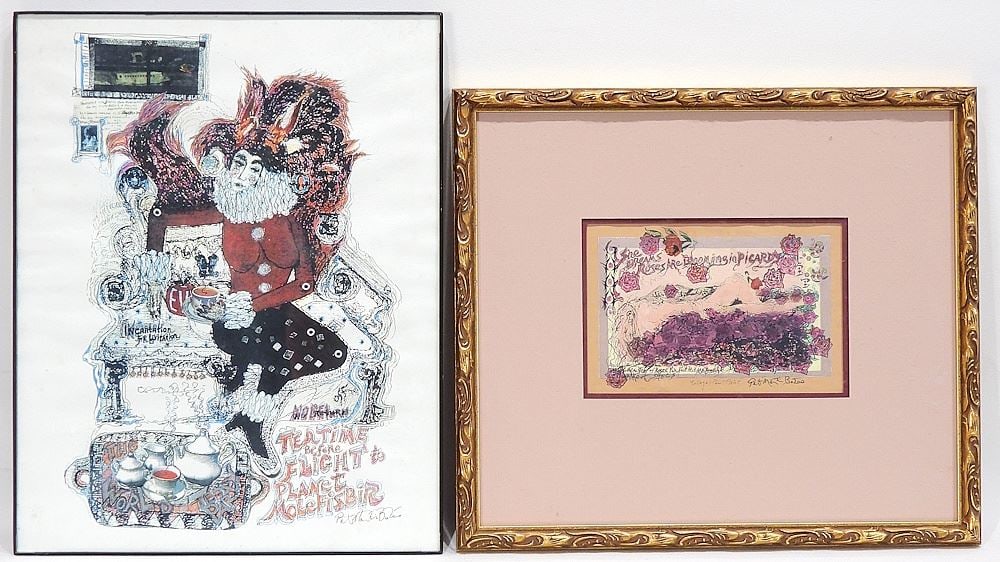 Print w/Pen & Collage signed Pat Martin Bates, 4 3/8 x 6 3/4", "She Dreams..." w/facsimile pri (1 of 5)