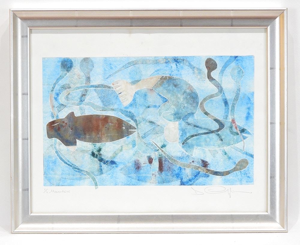 Monoprint signed D. (Dominique) Chapeau, 7 1/2 x 12", "Under Water" #1/1. (1 of 4)