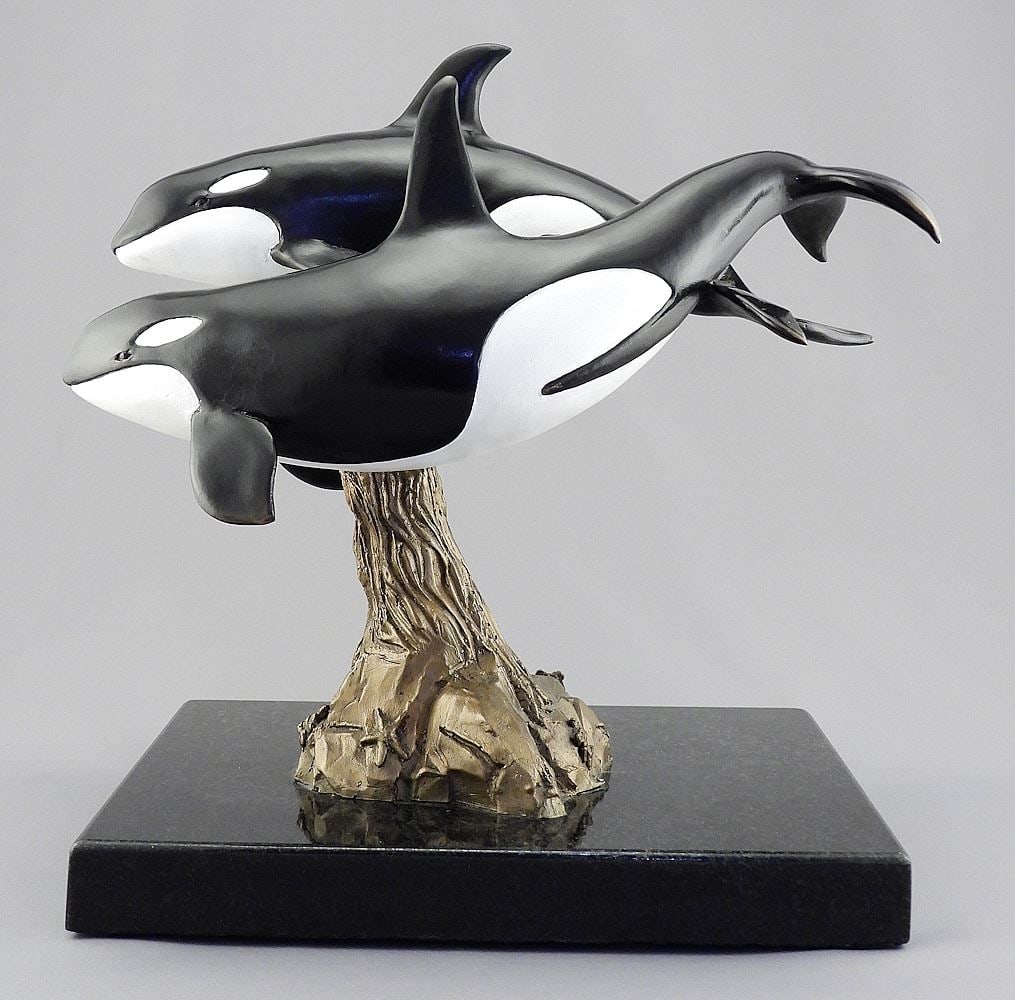 Bronze Sculpture by Nathan Scott, 12 x 12 1/2 x 8" "Orkas" Edition of 20. (1 of 10)