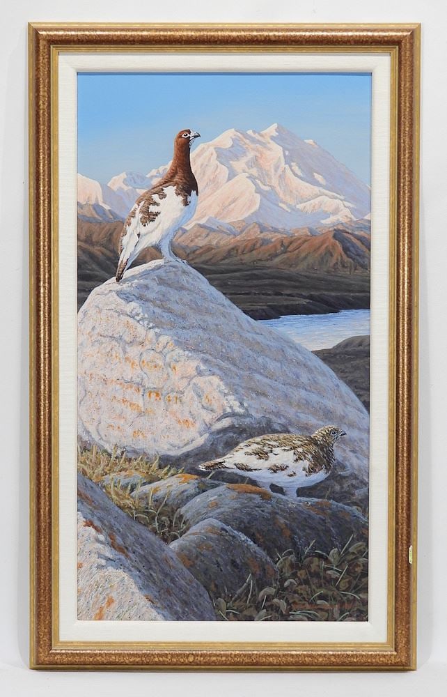 Acrylic on Board signed W. Allan Hancock 1997, 25 1/4 x 13 3/8", "Willow Ptarmigan". (1 of 5)