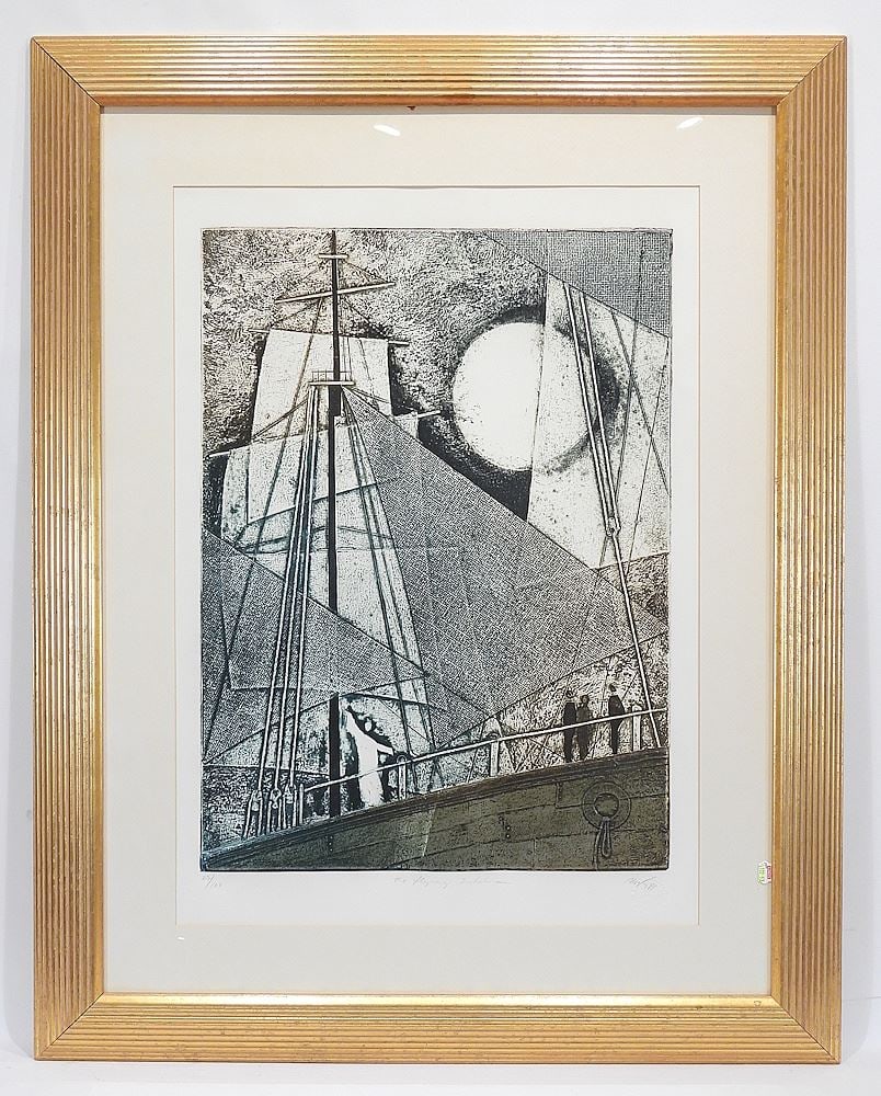 Etching Embossed & signed Mikulas Kravjansky, Plate 24 x 17 1/2", "The Flying Dutchman" #23/100. (1 of 4)