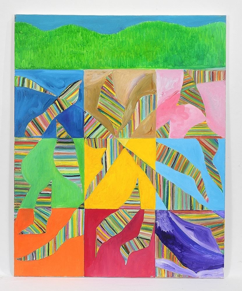 Oil on Canvas signed (James) Lindsay , 30 x 24" "Coastal Landscape Spill Grid", 2012. (1 of 4)