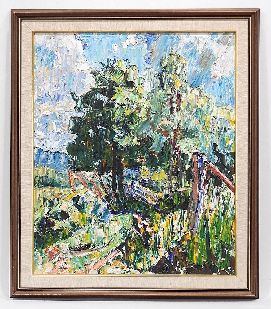 Oil on Board signed Freda Pemberton Smith, 20 x 24", "Group of Trees & Sky". (1 of 5)