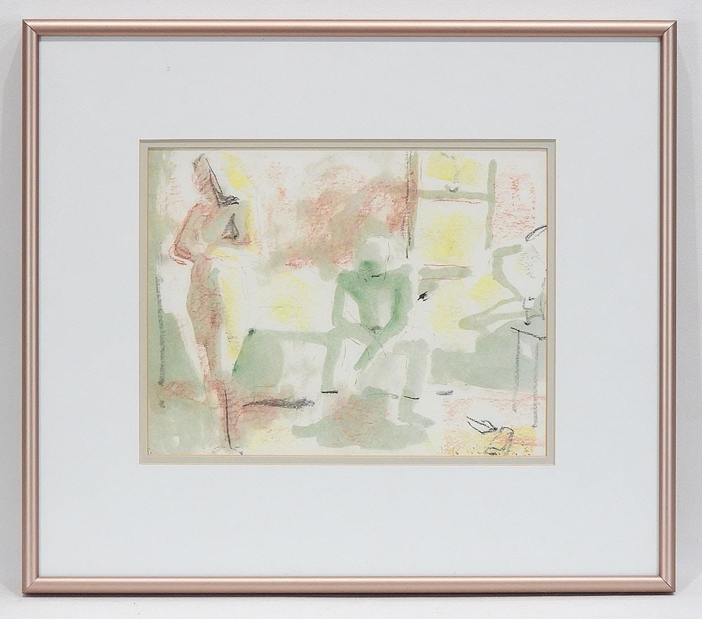 Mixed Media on Paper signed Jack Wilkinson '83, 6 5/8 x 8 5/8", "Figures in a Room". (1 of 4)